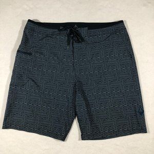 Prana Mens 38 UPF 50+ Swim Shorts Blue Graphic Print Outdoors Summer